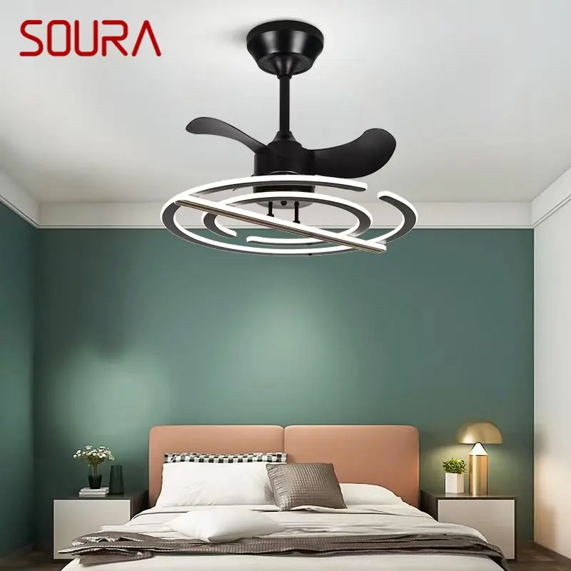 Креативный потолочный вентилятор SOURA Nordic, 3 цвета, реверсивные вентиляторы с дистанционным управлением, современные светодиодные светильники для дома, гостиной, столовой