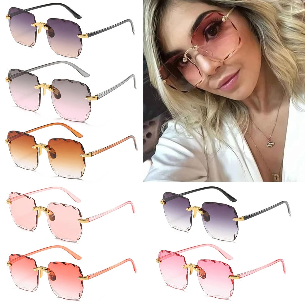 Летние Прозрачные Винтажные очки без оправы UV400, квадратные солнцезащитные очки без оправы для женщин