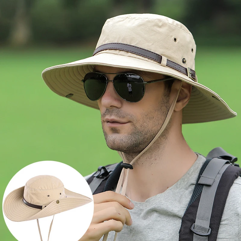 Летняя мужская панама с широкими полями 9 см, украшающая пояс, Дышащая Солнцезащитная шляпа для спорта на открытом воздухе, пешего туризма, кепки для рыбалки, мужские панамы с защитой от ультрафиолета