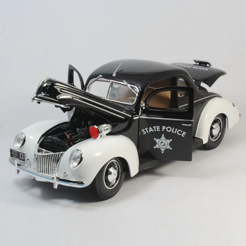Литье под давлением в масштабе 1: 18 Полицейская машина Ford Deluxe Версии 1939 года, имитация коллекции моделей автомобилей из сплава, Подарки для любителей металлических игрушечных автомобилей, Хобби