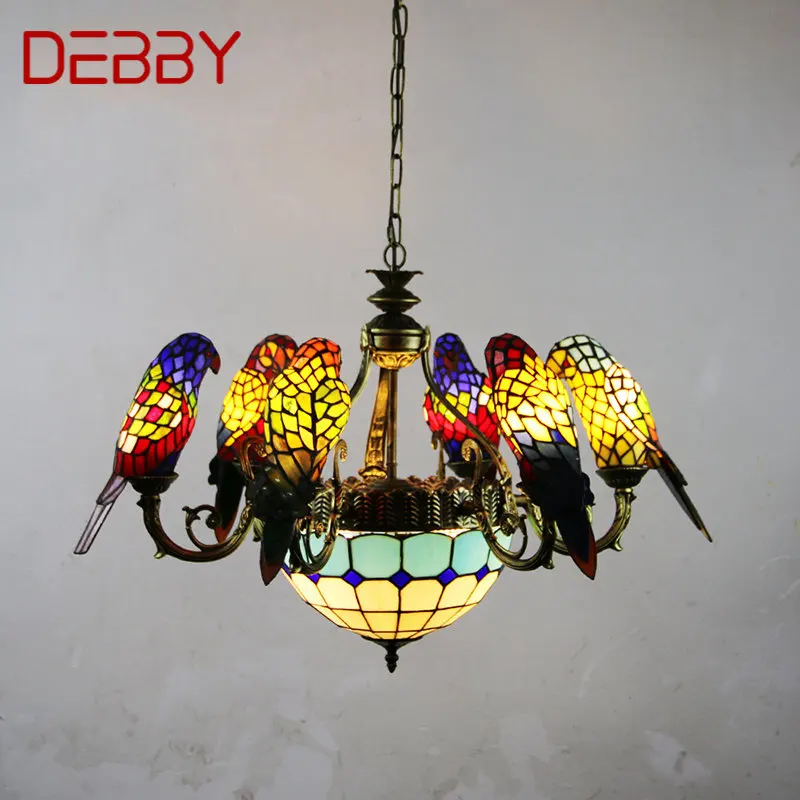 Люстра DEBBY Tiffany Parrot LED Винтажный Креативный Подвесной светильник из цветного стекла Декор для дома Гостиной Спальни отеля