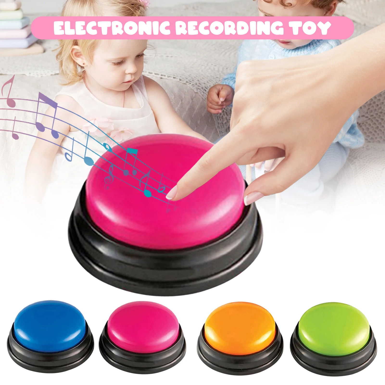 Маленький размер, удобная переноска, кнопка записи голоса, Звуковая кнопка для детей, кнопки интерактивной игрушки, кнопки ответа, Оранжевый + розовый + синий + зеленый