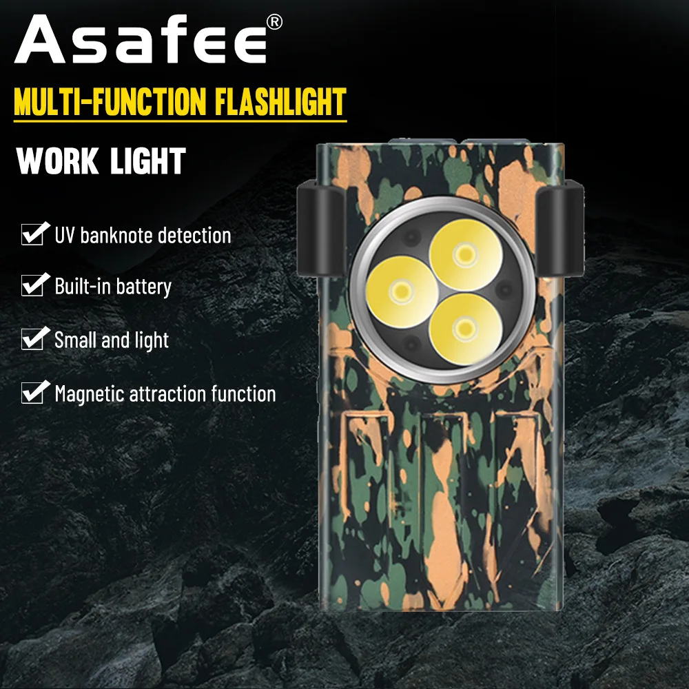 Мини-фонарик Asafee высокой яркости, портативный брелок с магнитным всасыванием, двухкнопочный боковой фонарь C-типа, перезаряжаемый фонарик