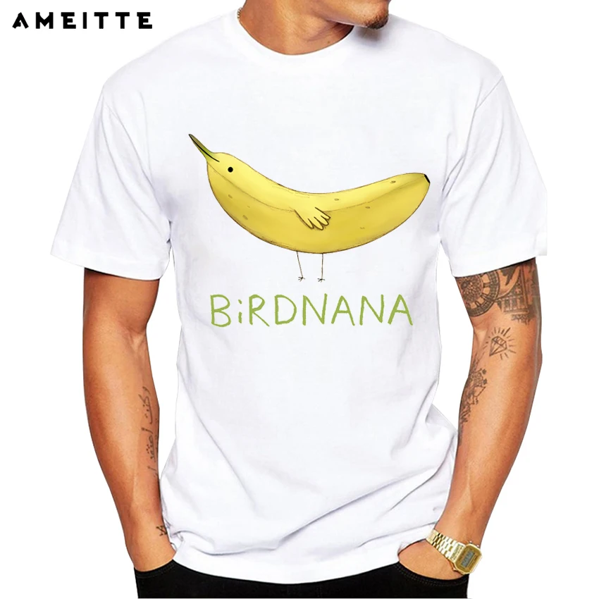 Модная креативная футболка с банановой птицей, мужская футболка с принтом мультяшной птицы, забавные крутые футболки с коротким рукавом