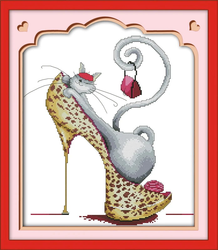 Модные туфли на высоком каблуке и кошка (1) набор для вышивания крестиком мультфильм 14ct 11ct печать холст для вышивания DIY рукоделие ручной работы