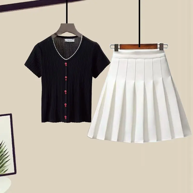 Модный тренд 2023 года, летний новый костюм, женская футболка, женская юбка в складку, комплект из двух предметов для снижения возраста yangqi