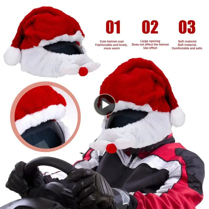 Мотоциклетный шлем, Рождественская шляпа, Плюшевый милый чехол для шлема ручной работы, Рождественский стиль, Праздничный Сенсорный шлем, Капюшон, рукав