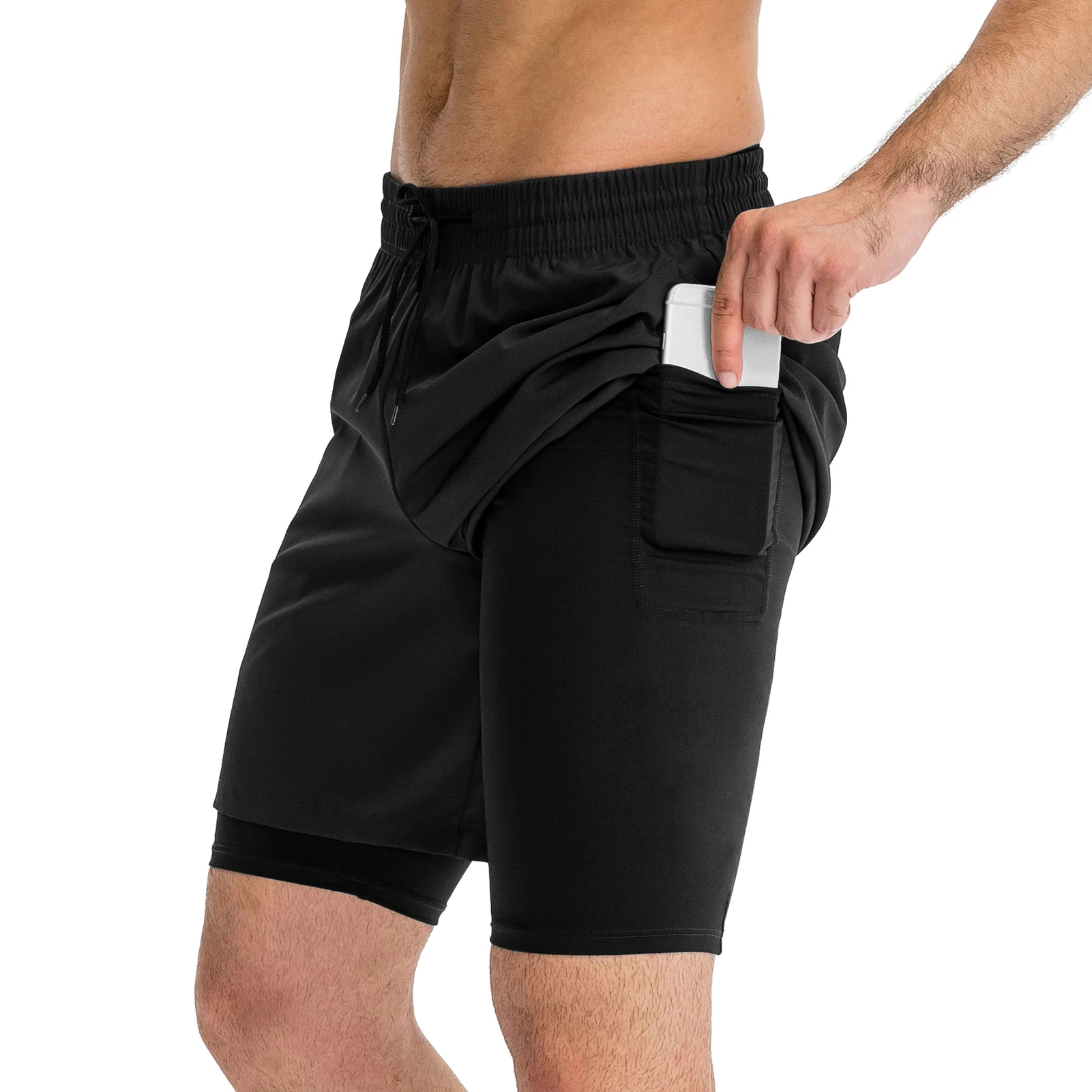 Мужские шорты для бега 2 в 1, дышащие быстросохнущие шорты для активных тренировок с карманом для телефона для баскетбольного бега