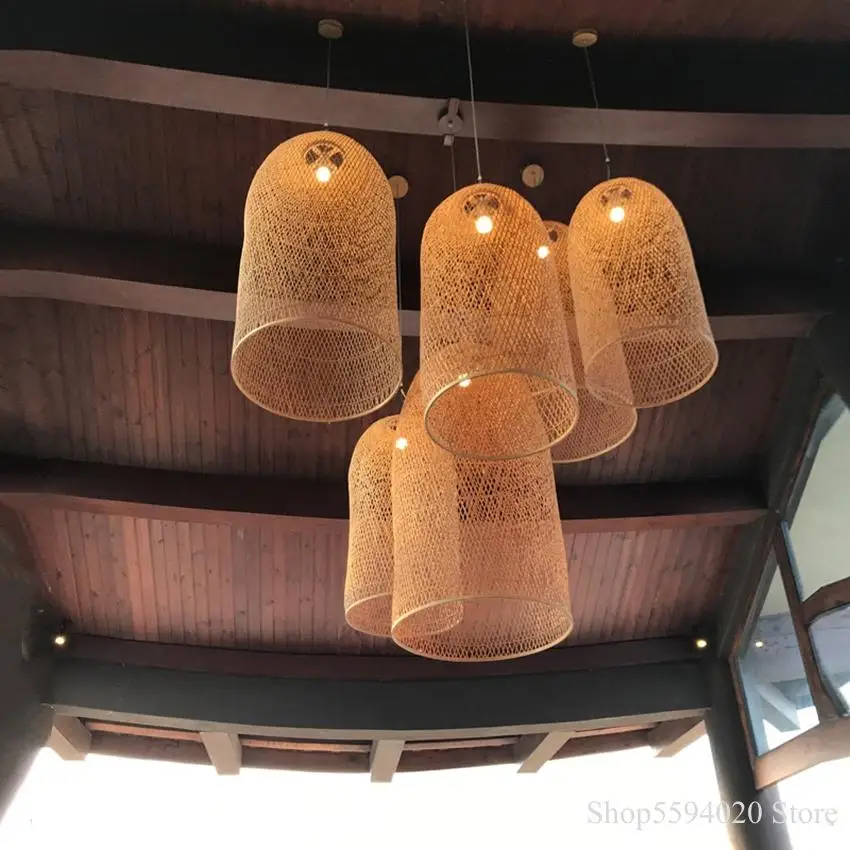 Новые Китайские Бамбуковые Подвесные Светильники Hotel Tea Staircase Hotel LED Hanglamp Деревянная Подвесная Лампа Подвесной Декор Для Дома Бамбуковый Светильник