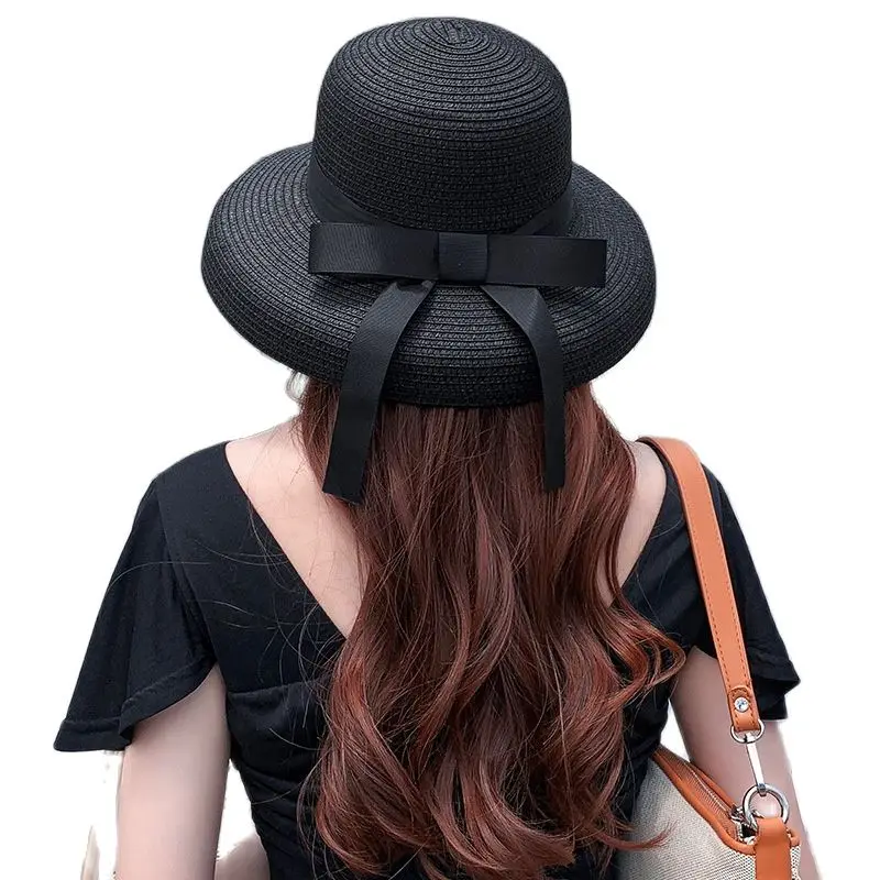 Новый дизайн, женская купольная пляжная шляпа от солнца, солнцезащитный козырек, кепка для фотосъемки, соломенная шляпа с разрезной лентой-бантом