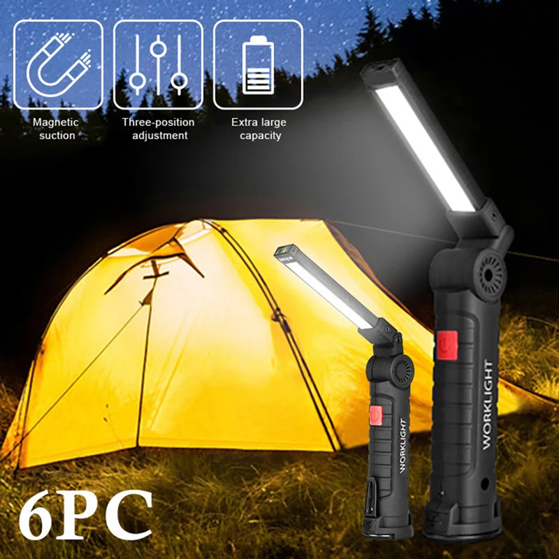 Новый портативный светодиодный фонарик COB, USB Перезаряжаемый рабочий светильник, Магнитный подвесной светильник Lanterna со встроенным аккумулятором, походный фонарь