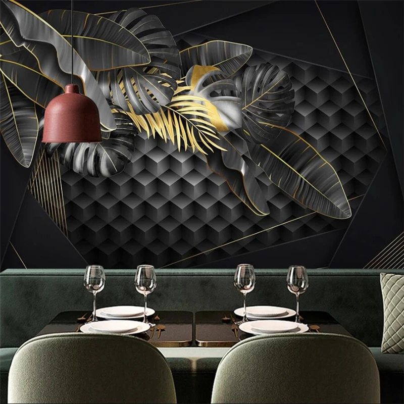 Обои на заказ в скандинавском современном минималистичном стиле с золотыми листьями тропических растений, геометрическая трехмерная фоновая настенная роспись