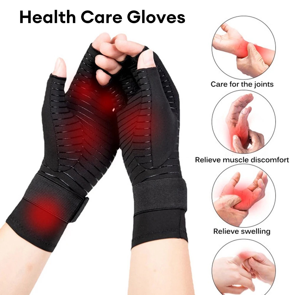 Перчатки от компрессионного артрита с ремешком, Нескользящие дышащие женские Мужские перчатки, медицинские перчатки из медного волокна для наружного применения