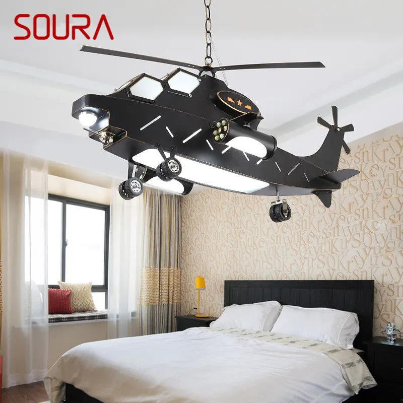 Подвесной светильник SOURA для детского самолета, винтажный светодиодный креативный мультяшный вертолетный светильник для декора Детской комнаты Детского сада