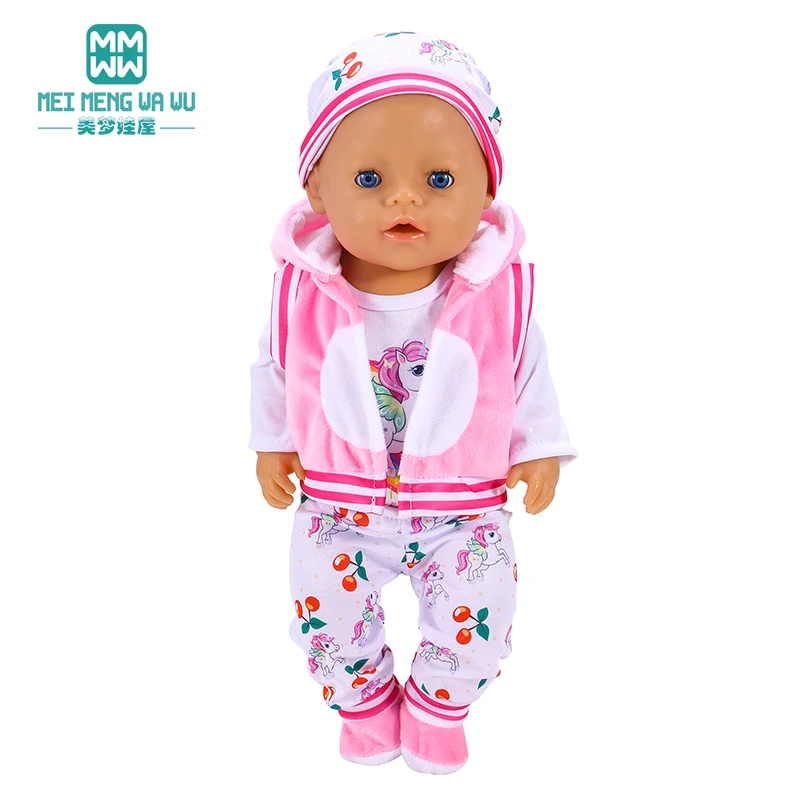 Подходит для 43-45 см Детские Игрушки Новорожденная Кукла одежда Модная мультяшная куртка костюм-тройка подарок