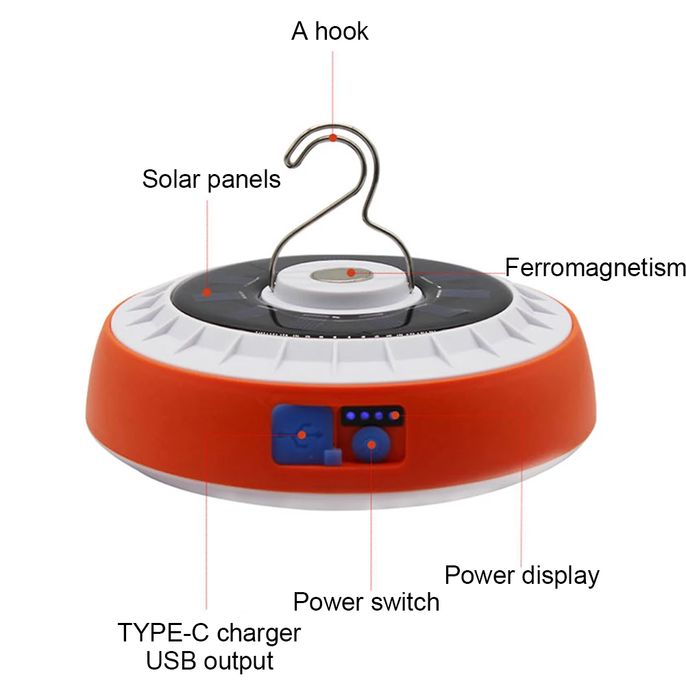 Портативный Походный фонарь 2400ЛМ Многоцелевой ночной рыночный светильник USB с дистанционным управлением от солнечной зарядки для экстренных походов и рыбалки