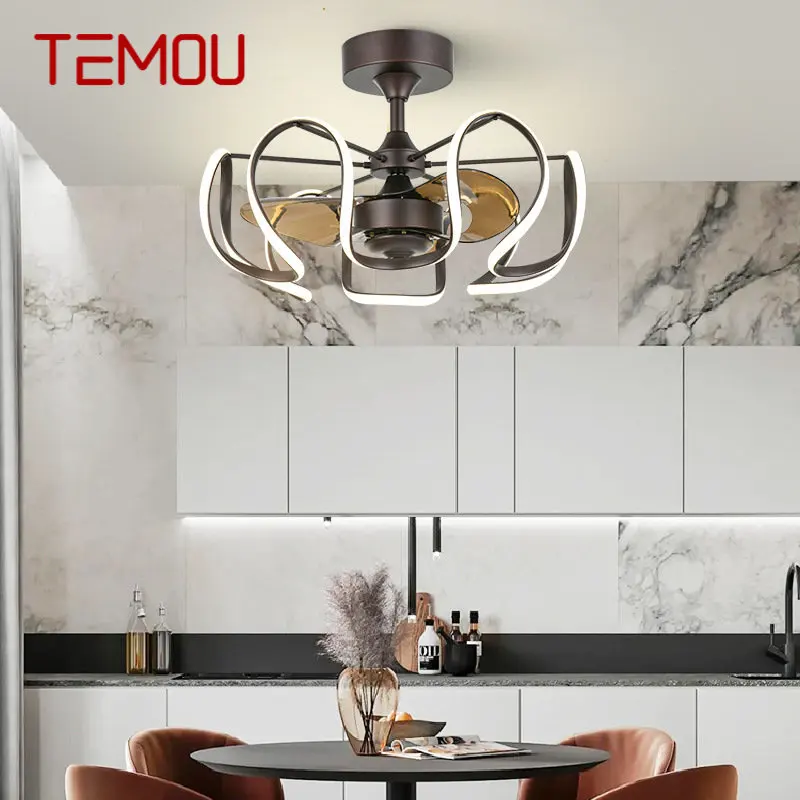 Потолочный вентилятор в американском стиле TEMOU, современный светодиодный винтажный пульт дистанционного управления для дома, гостиной, спальни со светом