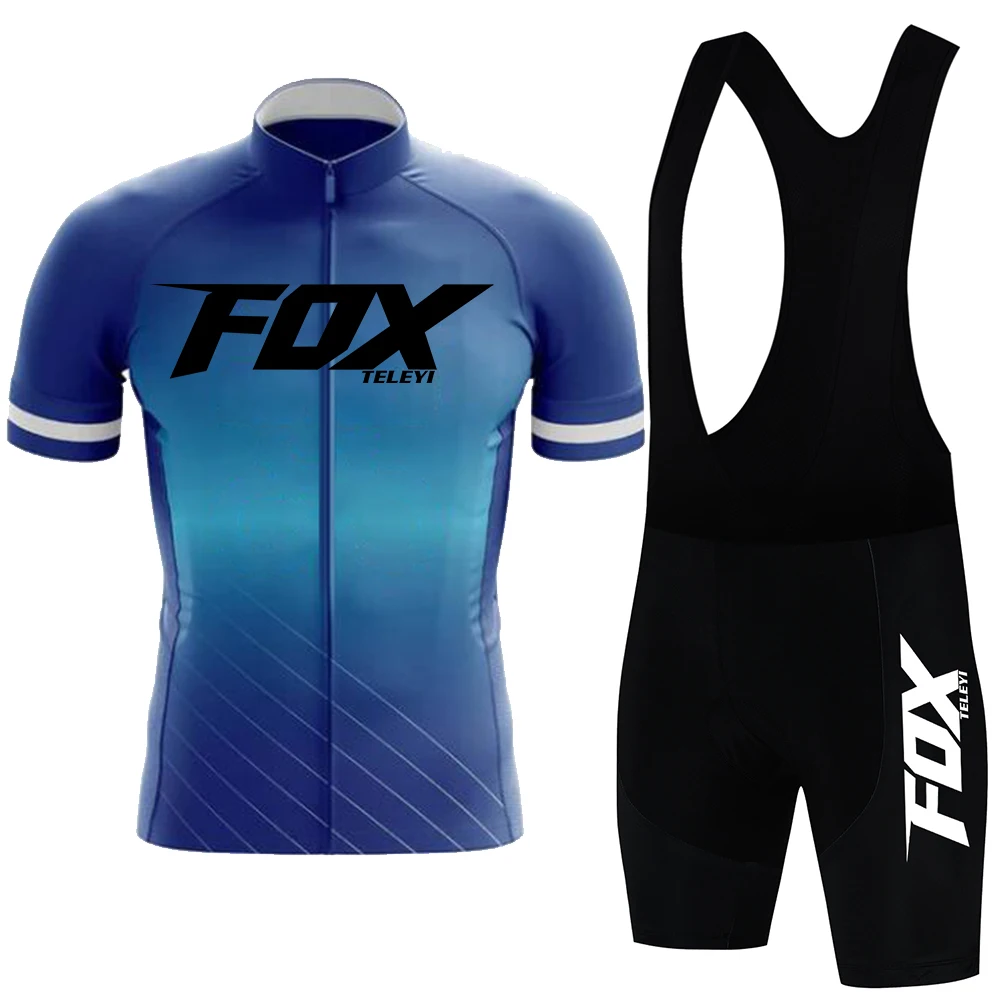 Профессиональный Велосипедный Комплект Мужчины Женщины Велоспорт Джерси Наборы Анти-УФ Дышащий Велосипед Mtb Горный Велосипед Одежда Велосипедная Одежда Blue FOX TELEYI