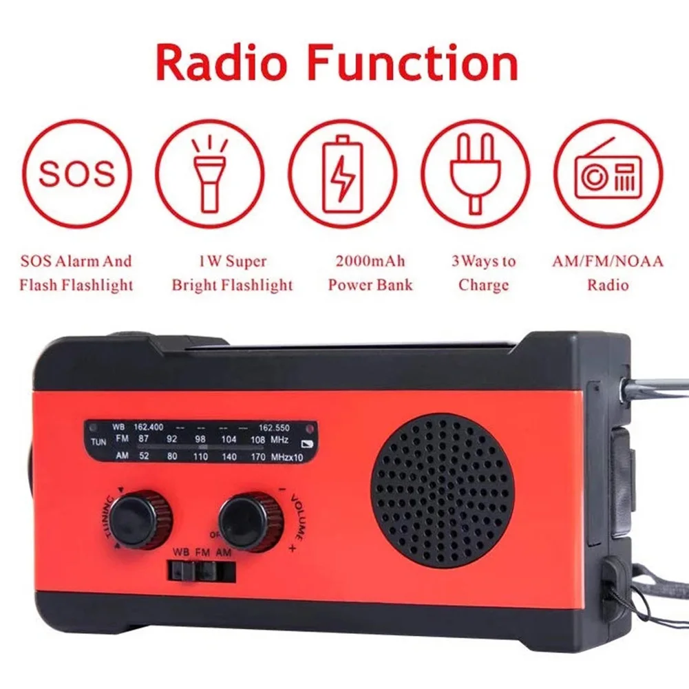Ручное радио с рукояткой, USB-зарядное устройство для телефона, динамо-машина аварийного питания, перезаряжаемый генератор, Сверхяркий фонарик, Солнечное радио AM / FM