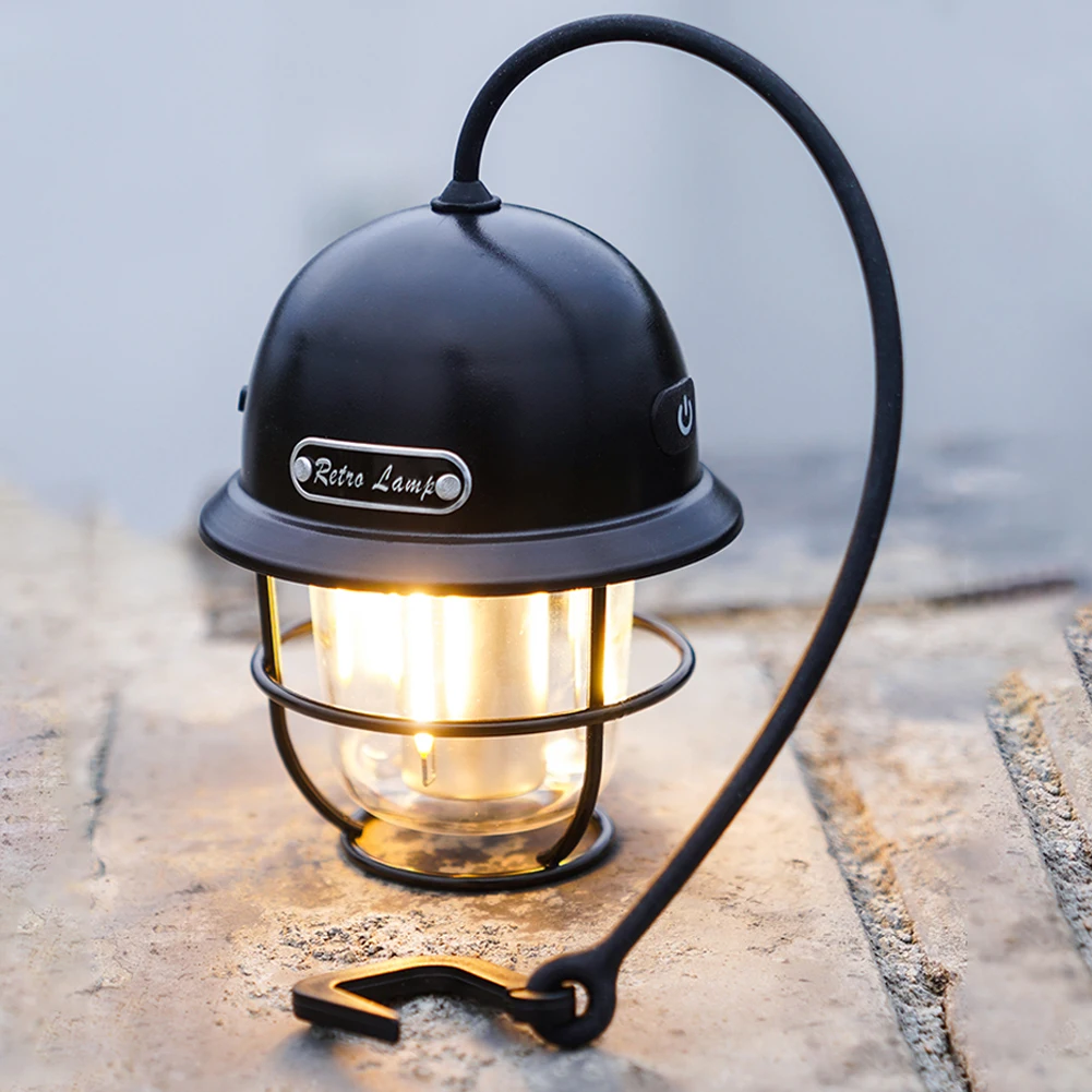 Светодиодный фонарь Винтажный портативный походный фонарь Type-C USB Перезаряжаемый светильник для палатки Ежедневный Водонепроницаемый для пеших прогулок, рыбалки, аварийный светильник
