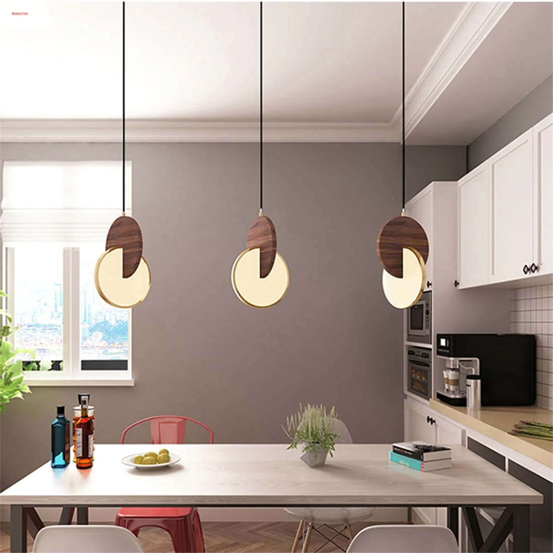 Скандинавские деревянные круглые светодиодные люстры Подвесной светильник для кухонного обеденного стола Дизайн домашнего декора Прикроватные художественные подвесные светильники