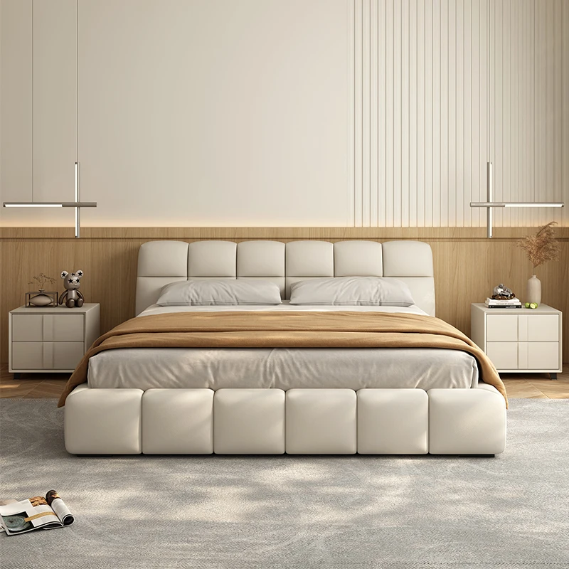 Слоеная кровать Modern Simple Master Bed1.51.8м Спинка Свадебной кровати в Кремовом стиле, Мягкая, Обернутая Тканью По технологии Цельного Дерева Twin