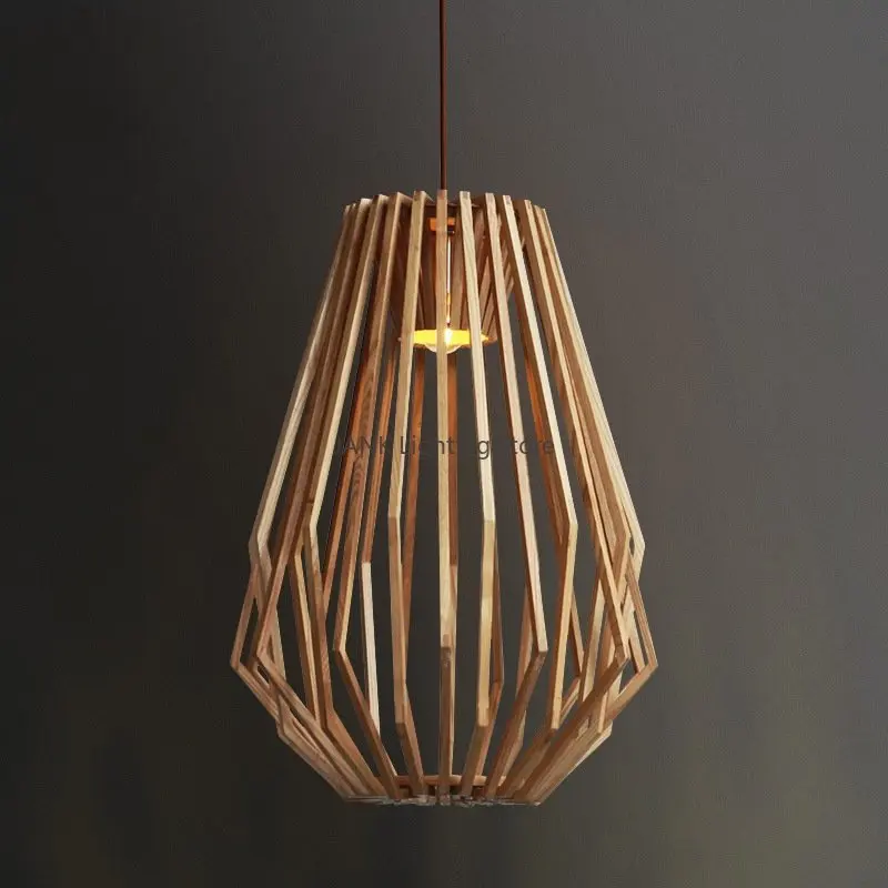 Современная минималистичная деревянная люстра в клетку из массива дерева для гостиной, столовой, подвесной светильник для внутреннего освещения, домашнего декора, светодиодные лампы