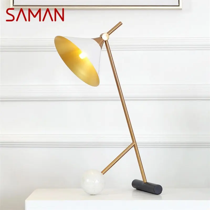 Современный дизайн настольной лампы SAMAN E27 Для чтения, Белая настольная лампа, домашняя Прикроватная Светодиодная защита для глаз, Детская спальня, кабинет, офис