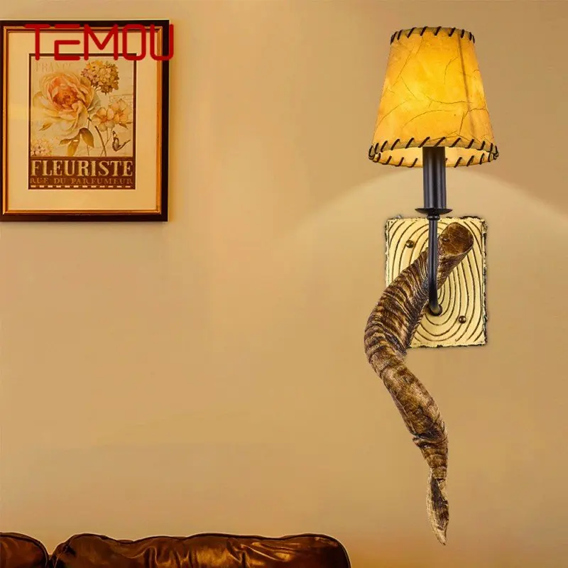 Современный настенный светильник из смолы TEMOU, креативные бра из Бычьего Рога, светильники для дома, гостиной, спальни, коридора, декора