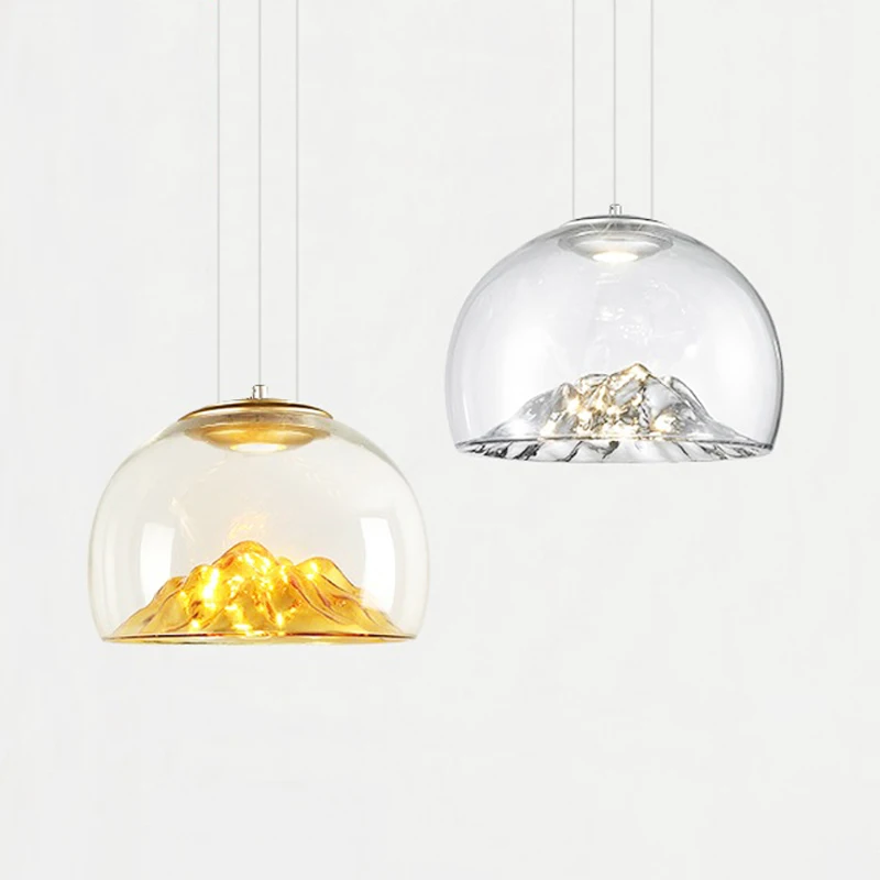 Современный простой подвесной светильник с гальваническим покрытием из золотистого стекла в скандинавском креативном горном дизайне, светодиодное декоративное освещение ресторана