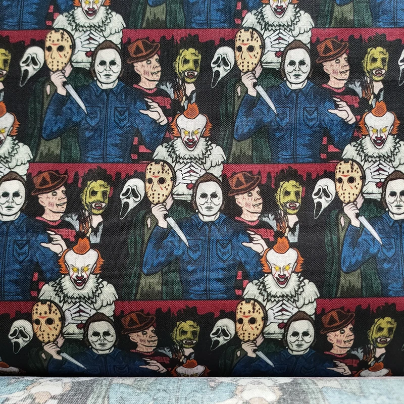 Страшные персонажи фильмов ужасов Хлопчатобумажная ткань для наволочки для платья на Хэллоуин 45x110 см