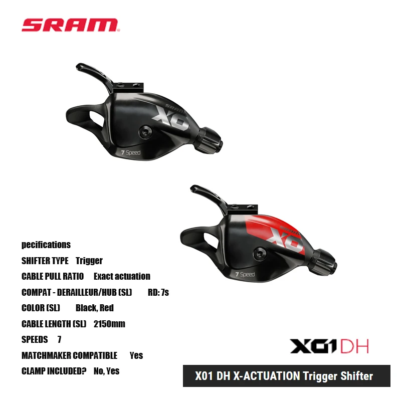 Триггерный переключатель SRAM X01 DH X-ACTUATION SRAM 1x™ X-ACTUATION ™ обеспечивает точную и надежную работу с 7 скоростями