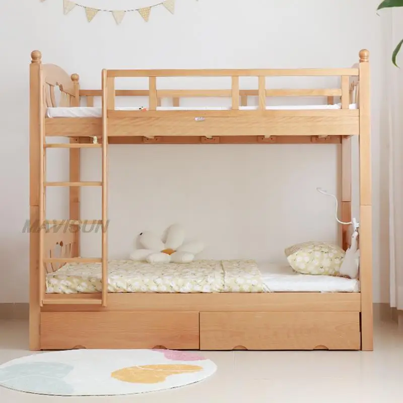 Хранение Двухъярусная кровать из немецкого бука, детская мебель, кровать-стремянка в японском стиле, защита окружающей среды, сильное сочетание
