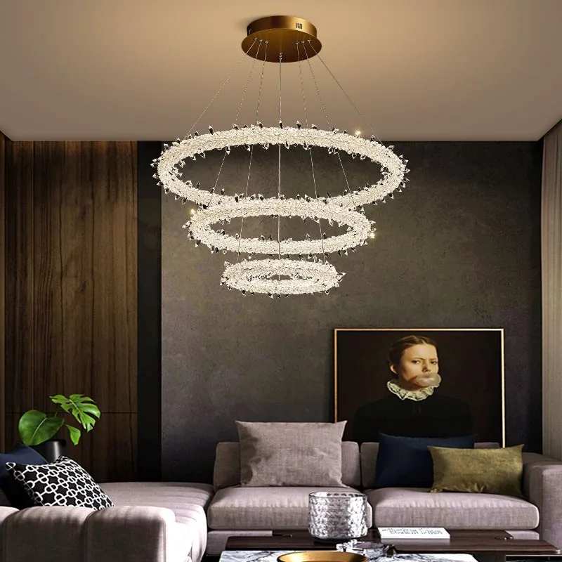 Хрустальная светодиодная люстра Lxury, современная столовая в скандинавском стиле, гостиная с круглыми кольцами, Подвесной светильник, Спальня, Дизайнерские светильники для дома