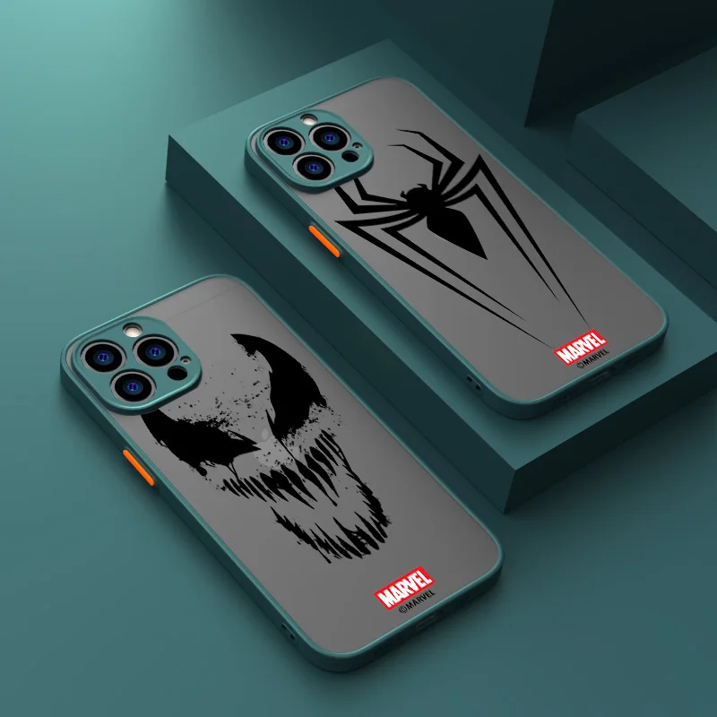 Чехол Для Телефона С Логотипом Marvel Spider-Man Для Apple iPhone 14 13 12 11 XS Mini Pro Max 8 7 6S 6 XR X Plus С Матовой Полупрозрачной Крышкой