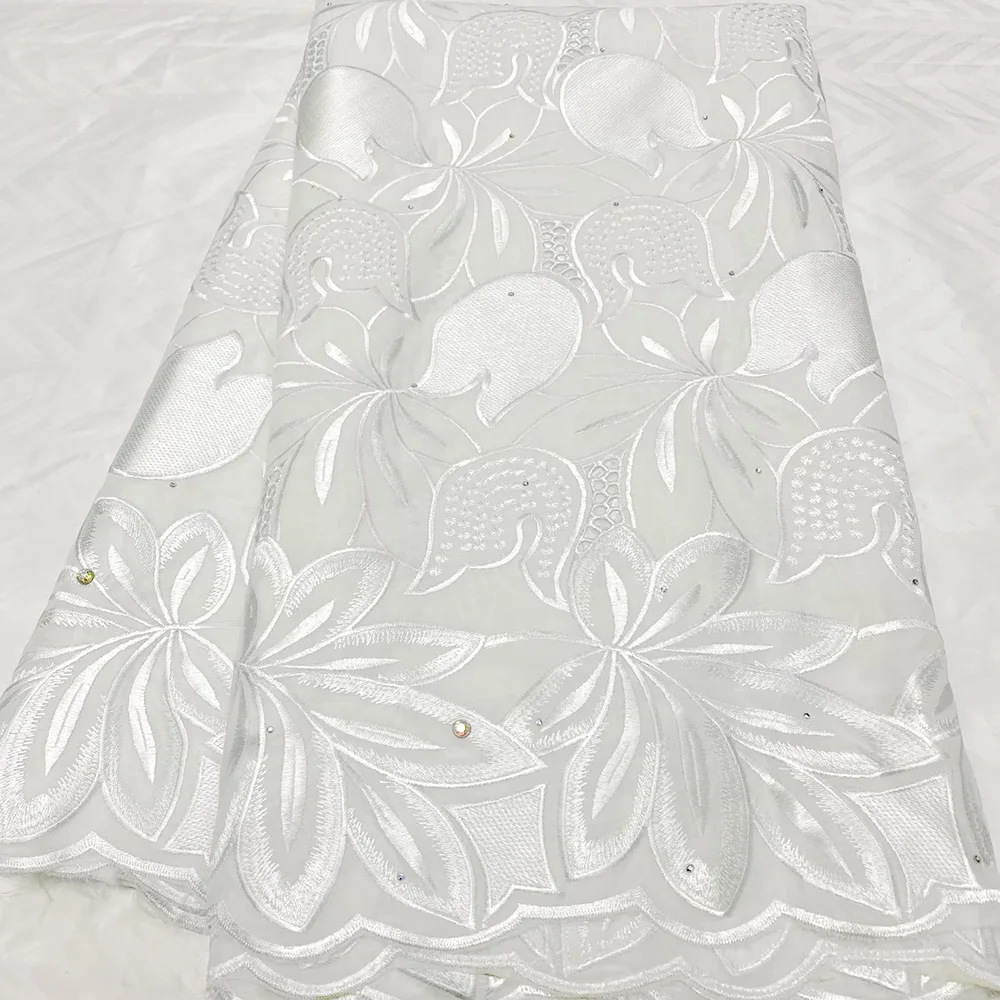 Чистая Белая Африканская хлопчатобумажная кружевная ткань 2023 года, Высококачественные Женские ткани с вышивкой На метр, Вечерние платья, швейная ткань 5 ярдов