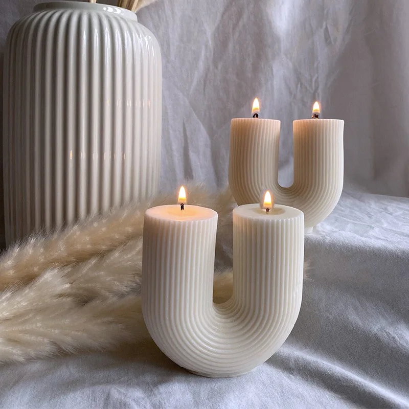 Эстетичные силиконовые формы для свечей в рубчатую U-образную полоску, форма для свечей со столбом, аркой, коническим завитком, форма для свечей для домашнего декора, силиконовая форма из смолы