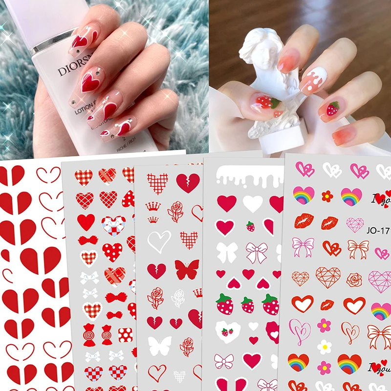 Японская Розовая наклейка для ногтей Love Heart Бабочка Клубничный бантик Весна Лето Подвески для ногтей Аксессуары и инструменты для ногтей