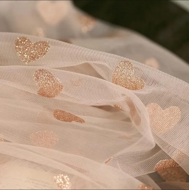 порошковая позолота шириной 150 см, узор в виде сердца, розовое кружево, ткань для одежды, материал основы платья X1398